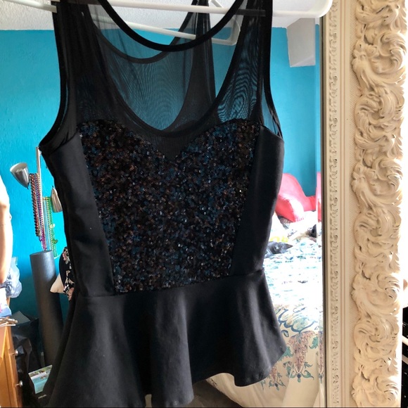 Bebe Sequin Peplum Dressy Top - Picture 3 of 6